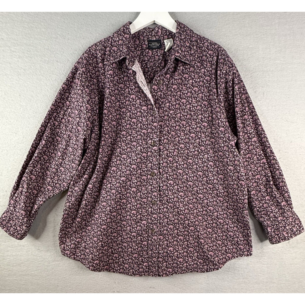 Vtg 90s Sonoma Ditsy Floral Corduroy Button Shirt 18/20 2x‎ Country Cottagecore